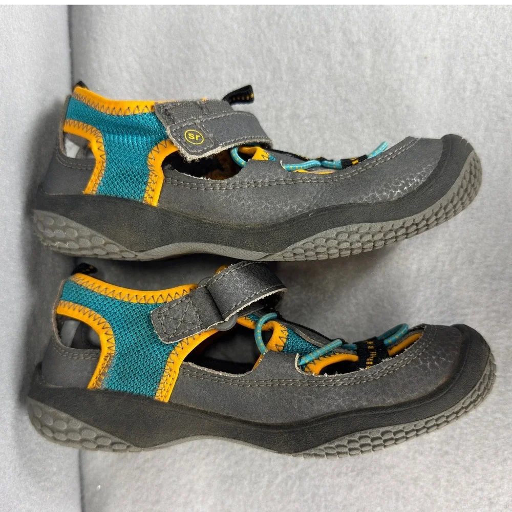 Stride Rite 9.5 Closed Toe Water Sandals Grey Teal Orange Memory Foam Sporty